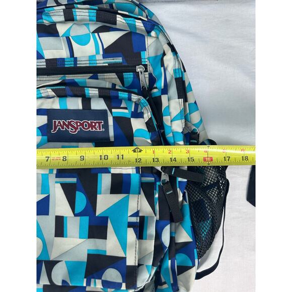 Jansport Blue Geometric Bug Student Backpack Compartments School Travel Bookbag - Picture 9 of 11